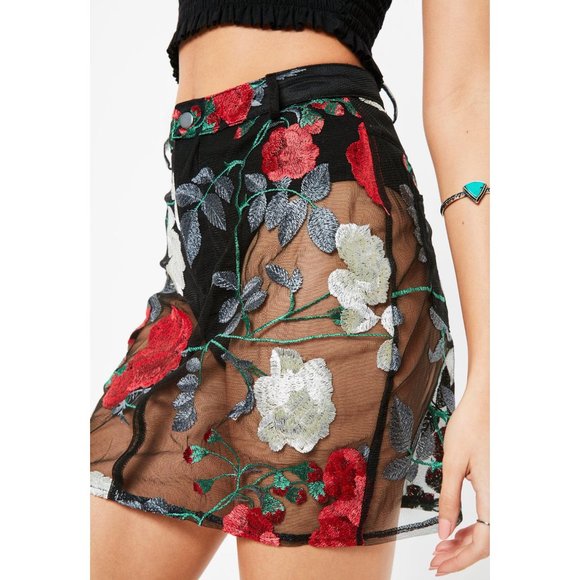 Missguided Black Mesh Floral Embroidered Skirt - Picture 3 of 5
